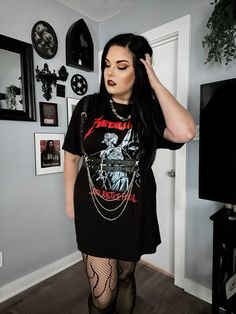 Obsessed with this look I put together with this oversized band tee from Target! Harness  #size16style #size14 #stylenotsize #summergoth #festivalstyle #styleover30 #festivaloutfit #sheinplusize #casualoutfits Alt Summer Outfits Ideas, Plus Size Grunge Outfit, soft grunge #getdressedwithme  #gothsummeroutfit #oversizedshirt edgy outfit ideas, harness styling Heavy Metal Festival Outfit, Goth Festival Outfit Summer, Plus Size Harness Outfit, Heavy Metal Outfits For Women, Outfit With Harness, Alt Party Outfit, Harness Styling, Outfits Ideas Plus Size, Summer Edgy Outfits