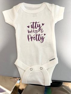 Fully Customizable Itty Bitty & Pretty Baby Girl Onsie Baby Girl Onsie Designs, Diy Baby Onesies Girl, Girl Onesie Ideas, Baby Girl Onesie Ideas, Baby Onsies Ideas Girl, Baby Onesies Cricut, Onsies Ideas Girl, Baby Girl Onesies Vinyl, Nicu Onesie