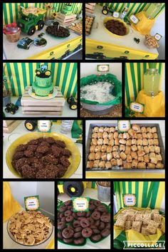 a collage of pictures showing different types of desserts and pastries on display