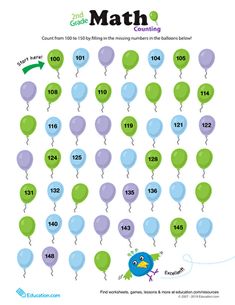 a poster with balloons and numbers on it for the math game, count to 100