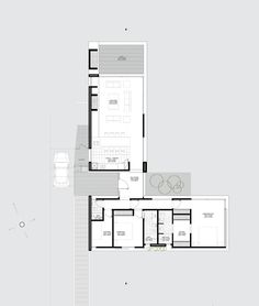 the floor plan for this modern house shows two levels and three rooms, with one living room