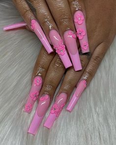 Pink Acrylic Nails Extra, Xxl Pink Nails, Extra Long Pink Nails, Pink Long Nails With Charms, Xxl Long Acrylic Nails Pink, Pink Acrylic Nail Designs, 21st Birthday Nails, Tapered Square Nails, Baddie Nails