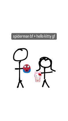 the spiderman and hello kitty gif are holding hands