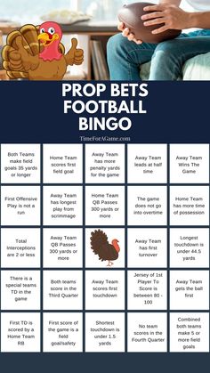 a poster with the words prop bet's football bingo on it