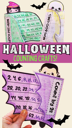 If you're looking for a fun math craft fun during Halloween try these cute folding crafts! LOTS of different templates are included covering a range of counting (up to 5 digits), skip counting (on and off the decade) and number line skills for 1st grade  2nd grade and 3rd grade. Students complete the number sequences, color in, cut out and fold up to make a fun Hallloween character! Great for early finishers or math centers too.  Ideal as a fun math cracftivity during Halloween. Skip Counting Math Centers, Fun Halloween Math, Math Early Finishers, Halloween Math Worksheets, Number Lines, Math Crafts