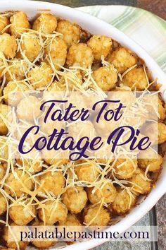 tater tot cottage pie with text overlay