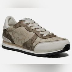 Women's Coach C142 Runner Signature Sneakers Shoes Signature Coated Canvas Size: 9 Colors: Cream, Brown Great Condition There Are A Few Scatches On The Back Of One Sneakers But It's Nothing A Little Polish Couldn't Fix. Coach Shoes, Sneakers Shoes, Womens Shoes Sneakers, Canvas Size, Shoes Sneakers, Women Shoes, Cream, Sneakers, Canvas