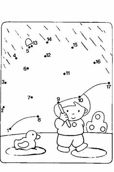 a coloring page with an image of a boy and his teddy bear in the rain