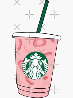 a pink starbucks cup with a green straw