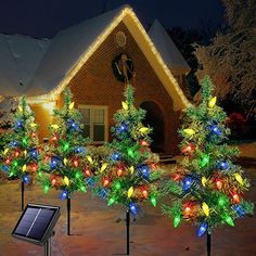 solar powered christmas lights in front of a house