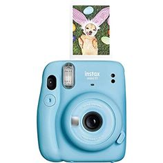 an instax camera with the image of a dog in bunny ears on it