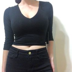 Lulu’s 3/4 Sleeve Black Crop Top, V Neck, Size M Black V-neck Stretch Long Sleeve Top, Black Stretch V-neck Long Sleeve Top, Black Fitted Half Sleeve Tops, Fitted Black Top With 3/4 Sleeves, Black Cropped Stretch Long Sleeve Top, Black Stretch Cropped Long Sleeve Top, Spring 3/4 Sleeve Top For Night Out, Spring Tops For Night Out With 3/4 Sleeves, Red Corset Top