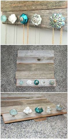 three different ways to make an earring holder with wood and glass beads on it