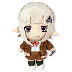 a stuffed animal doll with white hair and brown clothes