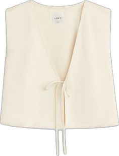 Chic Spring Wrap Top With Tie Back, Elegant Summer Tops With Drawstring Tie, Chic Spring Crop Top Vest, Chic Sleeveless Summer Wrap Top, Elegant Sleeveless Tops With Tie Waist, Chic Sleeveless Crop Top For Daywear, Fitted Sleeveless Wrap Top For Spring, Elegant Sleeveless Summer Wrap Top, Elegant Sleeveless Wrap Top For Summer