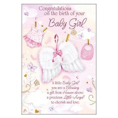 congratulations card for baby girl with angel wings