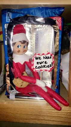 Elf On Shelf Cute Ideas, Cookies Elf On The Shelf, Elf On The Shelf Cookies Ideas, Elf On The Shelf Ideas With Gifts, Elf On Shelf Cookie Ideas, Elf Cookies On The Shelf, Welcoming Elf On The Shelf Back, Melted Snowman Elf On The Shelf, Elf On The Shelf Cookie Ideas