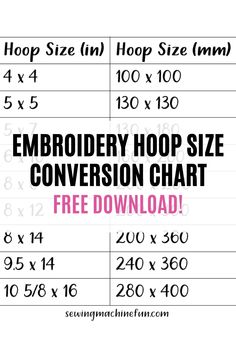 the size chart for an embroidery hor - o - chat with free pattern