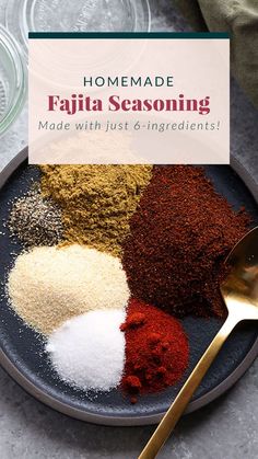 homemade fajita seasoning made with just 6 ingredients on a plate next to a spoon