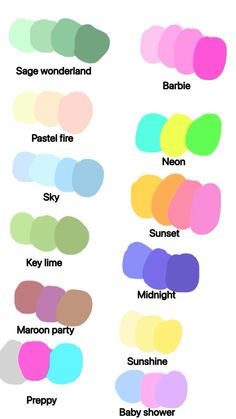 different shades of pastel paint are shown in this graphic style, with the names and colors