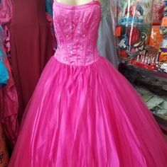 Quinceaera Sweet Sixteen Ball Gown Dress. New With Tags. Color: Fuchsia Size:L Zip And Corset Back Pink Evening Dress With Fitted Bodice For Quinceanera, Pink Dress With Fitted Bodice For Debutante Ball, Elegant Pink Dress For Quinceanera, Pink Dress Style Ball Gown For Prom Season, Pink Ball Gown With Fitted Bodice, Pink Gown With Sweetheart Neckline, Blue Flowy Dress, Flowy Beach Dress, Purple Satin Dress