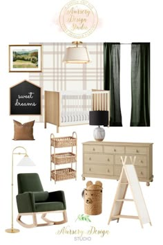 an interior design board with furniture and decor