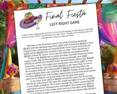 an image of a sign that says find fiesta left right game with flowers on it