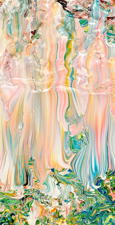 an abstract painting with multicolored lines and colors in the water, as seen from above