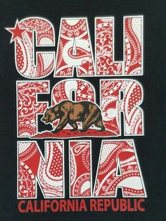 the california republic t - shirt is printed with an image of a bear and paisley