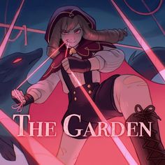 the cover for the book, the garden with an image of a woman holding two swords