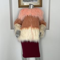 Story Of Lola Women Faux Fur Coat Size: Xs/S Color: Pink/Gray/White Shell: 80% Acrylic, 20% Polyester Lining: Polyester/Spandex Long Sleeve Measurement Taken Laying Flat: Armpit To Armpit: 18", Waist: 20", Length:29 " New With Tag, Gorgeous Coat For Special Occasion Chic White Fluffy Outerwear, Chic White Faux Fur Outerwear, White Long Sleeve Fur Coat For Spring, White Long Sleeve Spring Fur Coat, White Fluffy Long Sleeve Fur Coat, White Faux Fur Coat For Spring, Chic White Fur Coat For Spring, Sleeve Measurement, Winter Pea Coat