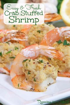 easy and fresh crab stuffed shrimp on a white plate