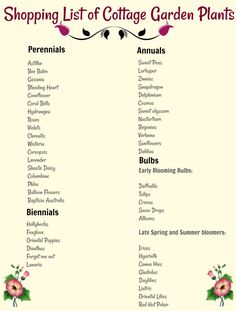 the shopping list for cottage garden plants