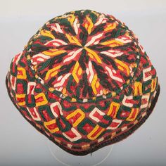 Vintage Turkmen HAT from TEKKE  tribe  by SOrugsandtextiles Traditional Hats With Curved Brim For Festivals, Traditional Multicolor Hat With Curved Brim, Traditional Curved Brim Hat For Festivals, Multicolor Cap For Festivals, Traditional Festival Hat With Curved Brim, Traditional Ceremonial Hats With Short Brim, Traditional Embroidered Hat With Short Brim, Traditional Beach Cap, Traditional Ceremonial Hat With Curved Brim