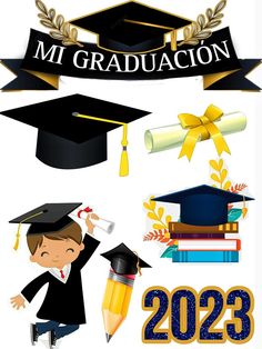 graduation cliparts for kids and adults to use in the new year's greeting card