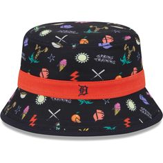 Keep your little one safe from the sun with this Spring Training bucket hat from New Era. Designed with embroidered Detroit Tigers graphics and an adorable pattern, this cap is great for days at the beach, ballpark or playground. This stylish hat is the perfect addition to your growing Detroit Tigers fan's collection. Wipe clean with a damp cloth Brand: New Era Imported Material: 100% Polyester Sublimated design Officially licensed Embroidered graphics One size fits most Detroit Tigers Hat, Spring Training, Stylish Hats, Detroit Tigers, At The Beach, Tigers, New Era, Bucket Hat, The Sun