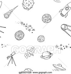 hand drawn space and astronomy objects