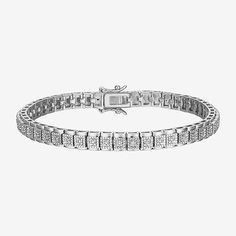 This elegant Sparkle Allure women's diamond accent tennis bracelet makes a beautiful addition to any jewelry wardrobe. Hand-crafted in fine silver over bronze and contains a genuine diamond accent to enhance the design and appearace. The 7.25" bracelet includes a tongue in groove clasp and double figure 8 safety catch. This show stopping piece made as the perfect essential for your daily outfit and is sure to leave an impression.Features: In A Gift BoxCircumference: 7 1/4 InchJewelry Closure: Bo Silver Diamond Tennis Bracelet Gift, Silver Diamond Tennis Bracelet As Gift, Fine Jewelry Silver Tennis Bracelet With Diamond Accents, Silver Tennis Bracelet With Diamond Accents As Gift, Adjustable Silver Tennis Bracelet In Fine Jewelry Style, Silver Pave Setting Tennis Bracelet For Wedding, Silver Tennis Bracelet With Pave Setting For Wedding, Adjustable Pave Setting Bracelet For Anniversary, Silver Fine Jewelry Tennis Bracelet Gift