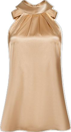 Formal Silk Sleeveless Camisole, Elegant Gold Sleeveless Camisole, Chic Formal Camisole Top, Elegant Fitted Gold Camisole, Elegant Formal Satin Tank Top, Elegant Gold Sleeveless Blouse Tank Top, Elegant Satin Tank Top For Formal Occasions, Elegant Gold Camisole, Formal Silk Camisole Top