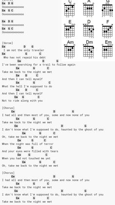 the guitar chords are shown in black and white