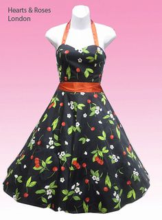 H&R London Black and Red Cherry Halter Swing Dress London Red, Cherry Dress, Red Cherry, Cherry Bomb, Cherry Print, Dress Crafts, Swing Dress, Dress P, Black Red