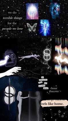 a collage of images with the words, symbols and people in them on it