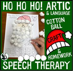 a hand holding up a piece of paper with cotton balls on it and the words speech therapy