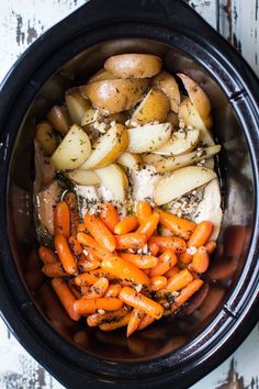 carrots, potatoes and meat in an air fryer