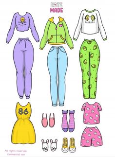 the paper doll is wearing pajamas and shoes