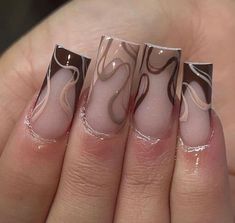 Acrylic Nails For New York, Nail Inspo Square Long, New York Nails, Carcase Iphone, Brown Acrylic Nails, Brown Nail, Brown Nails Design, Girly Acrylic Nails, Her Nails