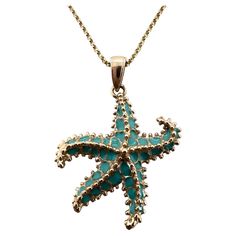 Such an unusual piece of jewelry, a starfish pendant with green enamel made so well by hand, comes with 18" chain and stunning packaging! Nice size too, not small and not too big! Certificate of authenticity comes with purchase! ABOUT US We are a family-owned business. Our studio in located in the heart of Boca Raton at the International Jewelers Exchange. We have been selling online for more than 15 years. In our shop you can find a mix of modern and vintage items with unique representation and styles. We are connoisseurs of jewelry with high quality standards and passion for unique jewelry workmanships. Feel free to contact us and ask questions, we try our best to add a lot of photos, description and videos to our items so that its easier for you to make a decision. Stella Marina, Starfish Pendant, Sea Star, Pave Pendant, Green Enamel, Gold Enamel, Selling Online, Starfish, Jewelry Necklace Pendant