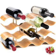 PRICES MAY VARY. Nullify 4 TIER WITH 14 BOTTLE SLOTS: This wine rack storage set includes 4 tiers of wine shelf, each of which can hold 3 to 4 wines, a total of 14 slots. The wine rack is also suitable for bottles, tumblers, blender cups, and even larger wine bottles SLEEK MODERN WAVE DESIGN: With the layered pattern of the wine rack, the four tiers can complement each other’s designs. The home wine rack has a unique modern contemporary wave design and pattern that gives the view of the bottles Wine Rack Wood, Modern Table Top, Countertop Wine Rack, Countertop Shelf, Beer Storage, Wine Rack Storage, Wooden Wine Rack, Wine Shelves, Wine Bottle Rack