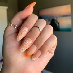 Colorful Nails, Orange Nails, Classy Nails, Floral Nails, Flower Nails