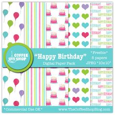 the coffee shop happy birthday digital paper pack